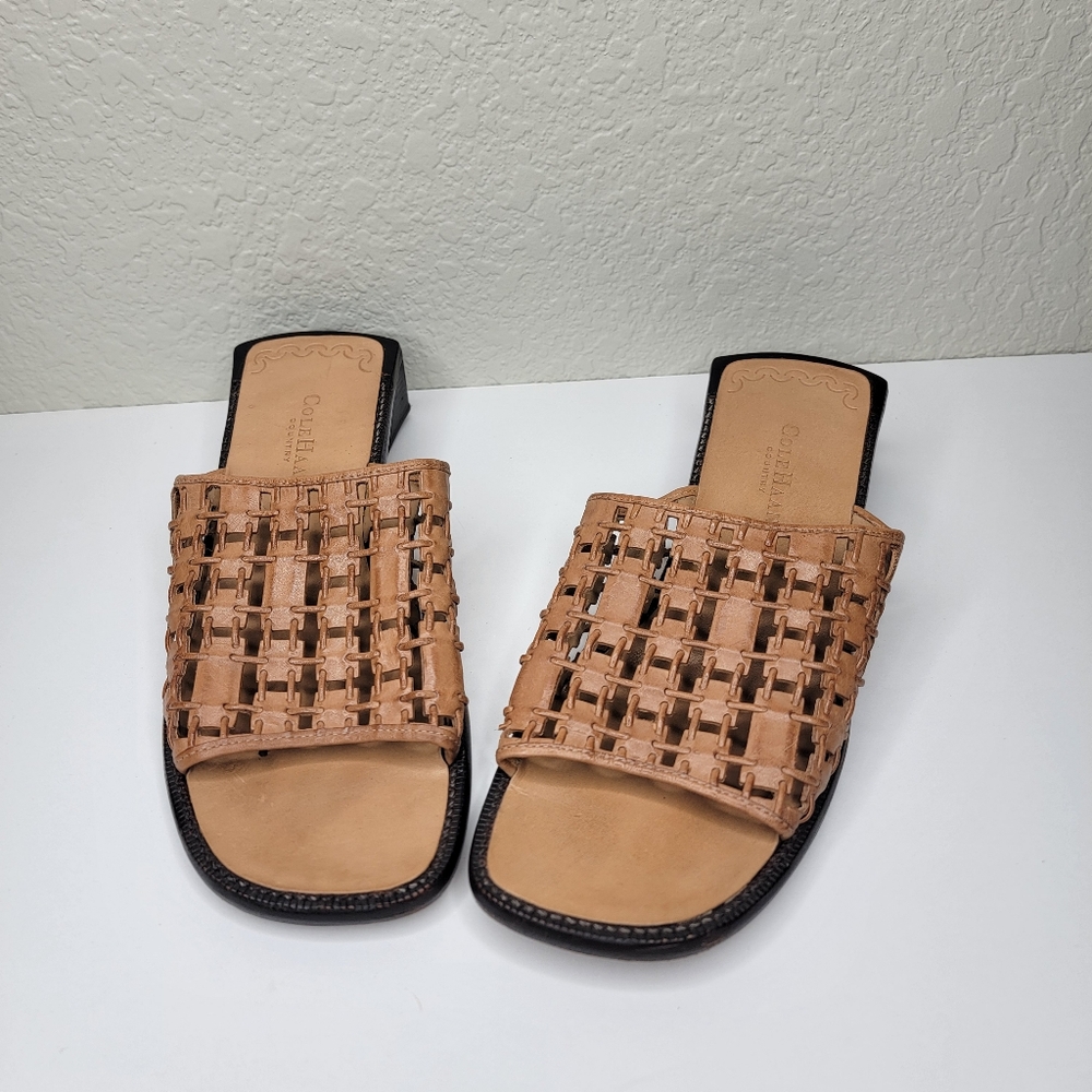 Cole Haan Womens Country Woven Leather Square Toe Slip On Sandals Size 8.5